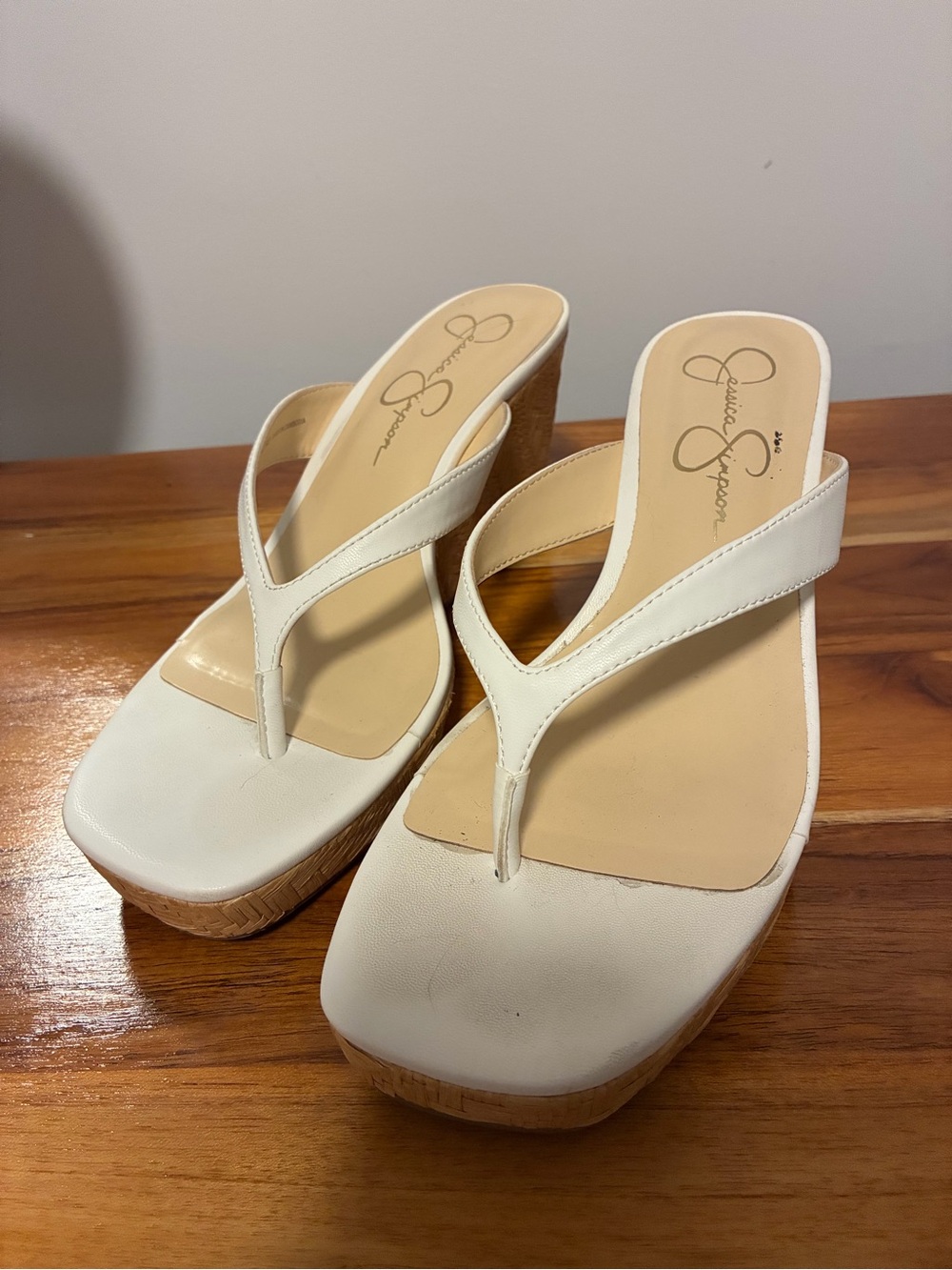 Jessica Simpson Cream Wedge Thong Sandals